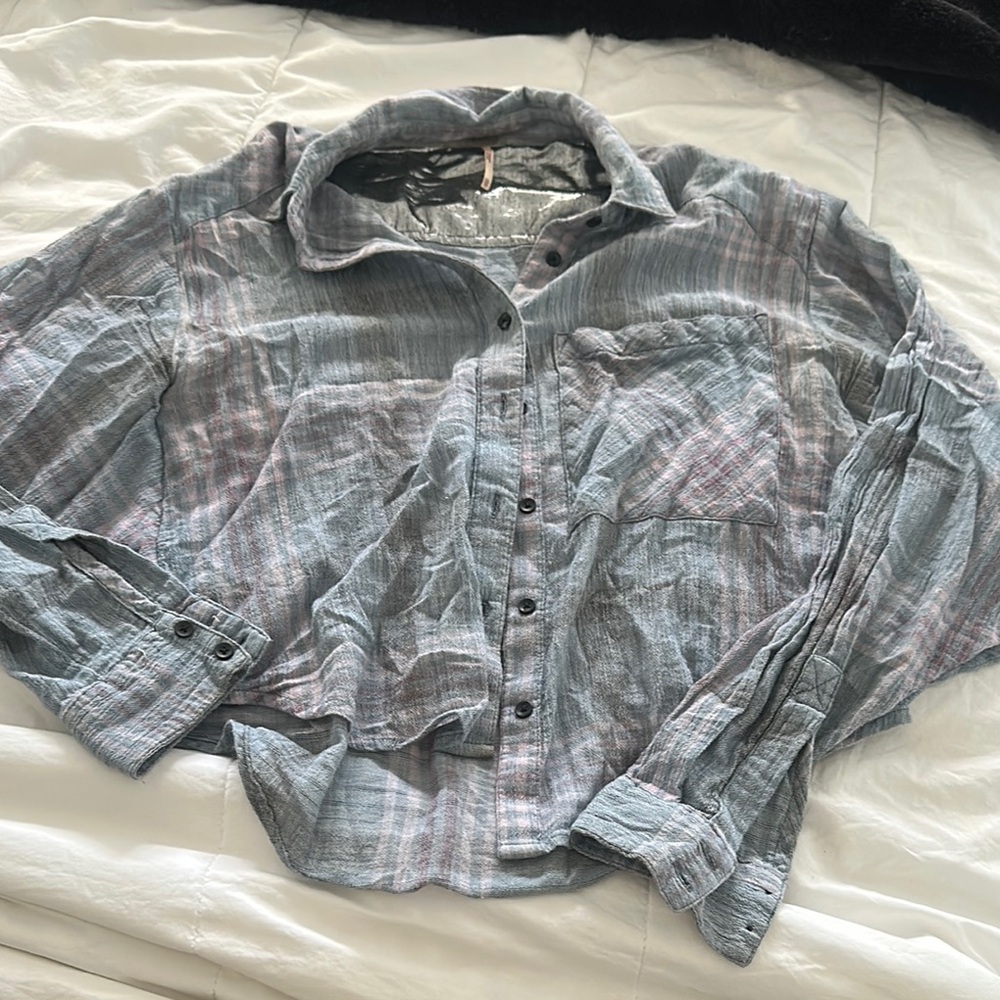 Blue and Pink Plaid Button-Up Shirt